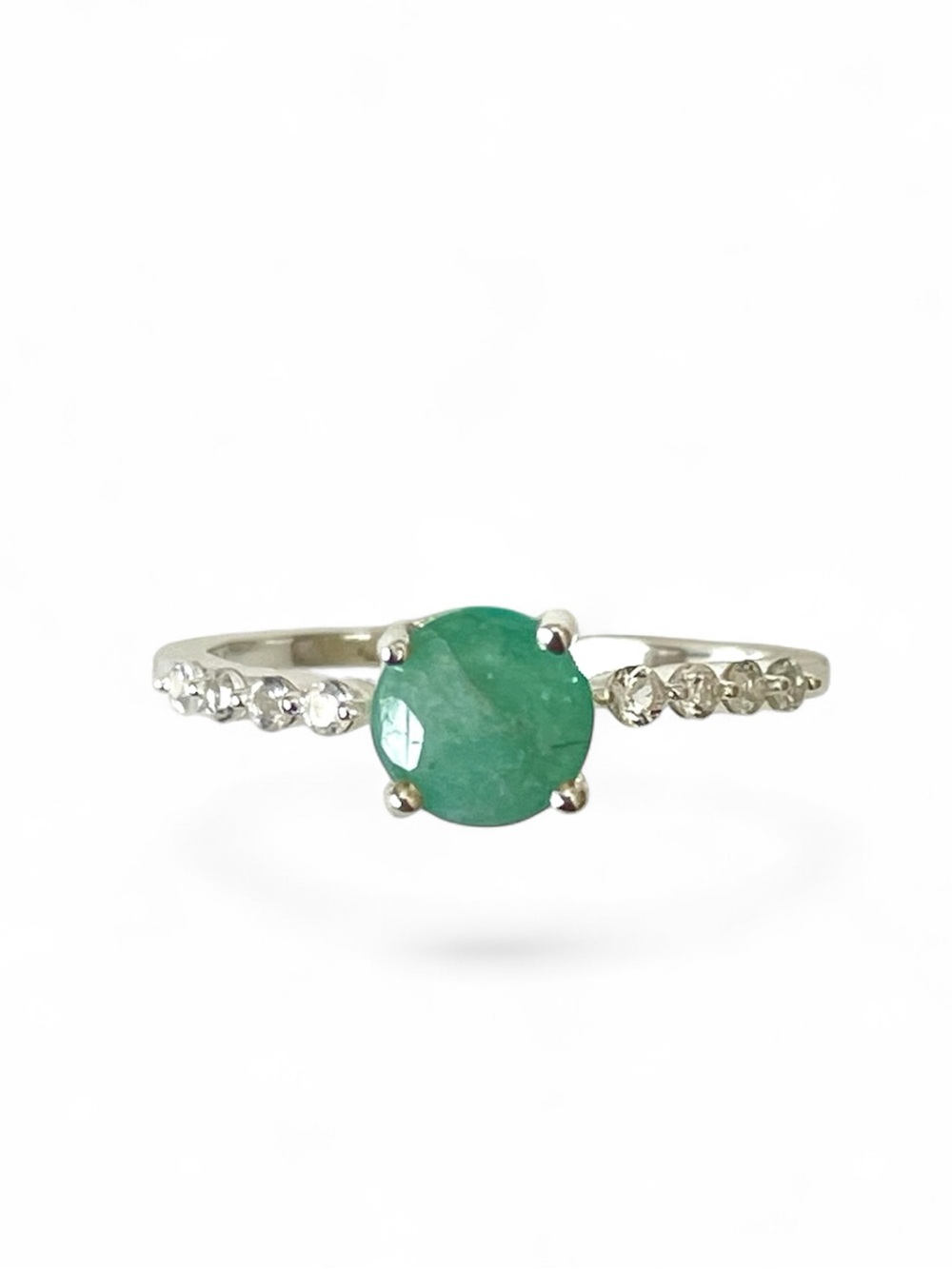 Natural Emerald & white Topaz-ring in 925 Sterling Silver US: 7 Royal Delicacy”